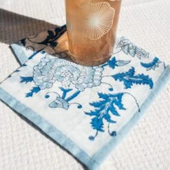 J. Catma Mughal Flower Block Print Cocktail Napkins - Set Of 4 -Food Sale Stores j catma mughal flower block print cocktail napkins set of 4 cloth napkins j catma 198405