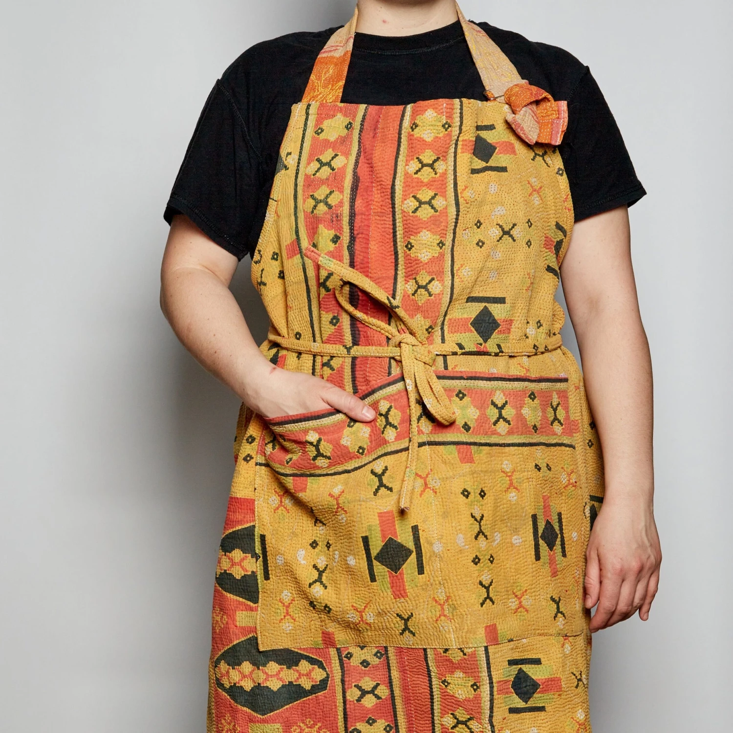 J. Catma Upcycled Kantha Apron — Coral Colorway 4 J. Catma Upcycled Kantha Apron — Coral Colorway - Image 2