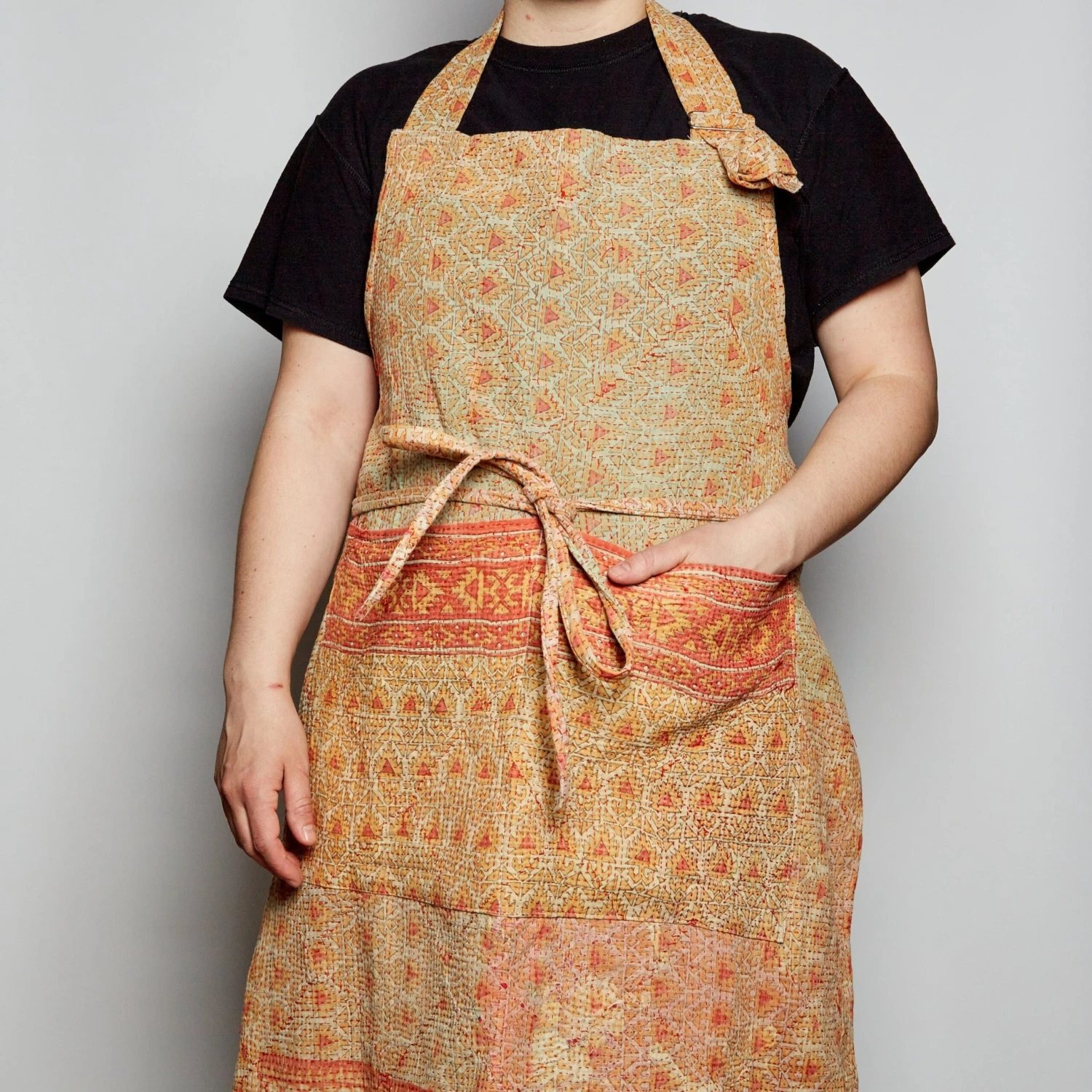 J. Catma Upcycled Kantha Apron — Coral Colorway 5 J. Catma Upcycled Kantha Apron — Coral Colorway - Image 3