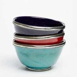 Moroccan Glazed Bowls With Silver Trim - Set Of 3 8 Moroccan Glazed Bowls With Silver Trim - Set Of 3 -Food Sale Stores moroccan glazed bowls with silver trim set of 3 bowls verve culture 295109