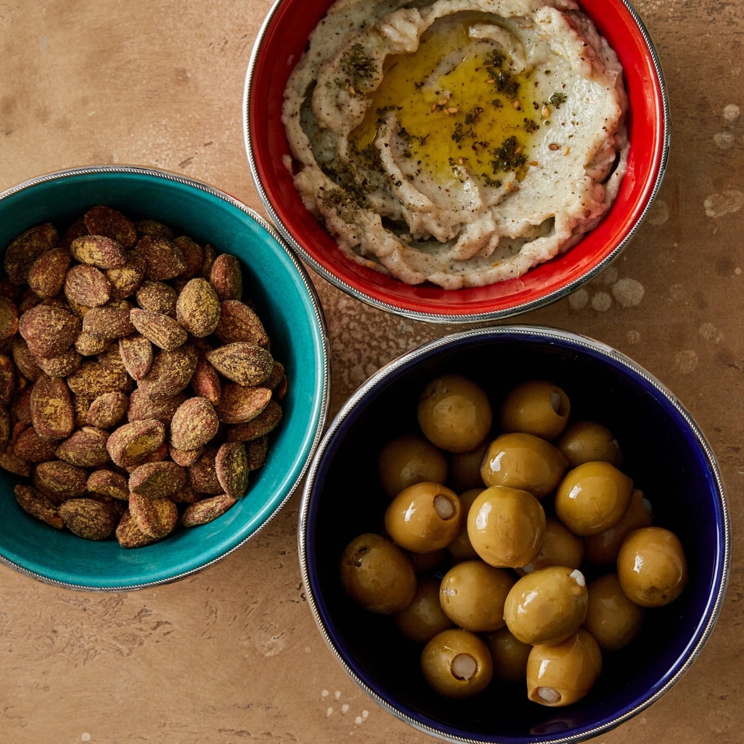 Moroccan Glazed Bowls With Silver Trim - Set Of 3 6 Moroccan Glazed Bowls With Silver Trim - Set Of 3 - Image 4