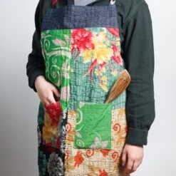 Serrv International Upcycled Kantha Sari & Denim Apron -Food Sale Stores serrv international upcycled kantha sari denim apron soft goods serrv international 748816
